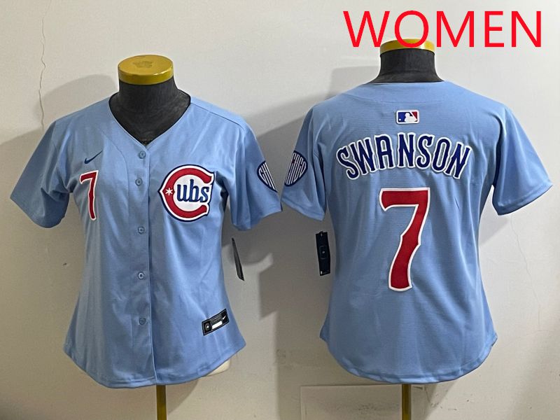 Women 2025 Chicago Cubs #7 Swanson Light Blue Game Nike MLB Jersey style 1